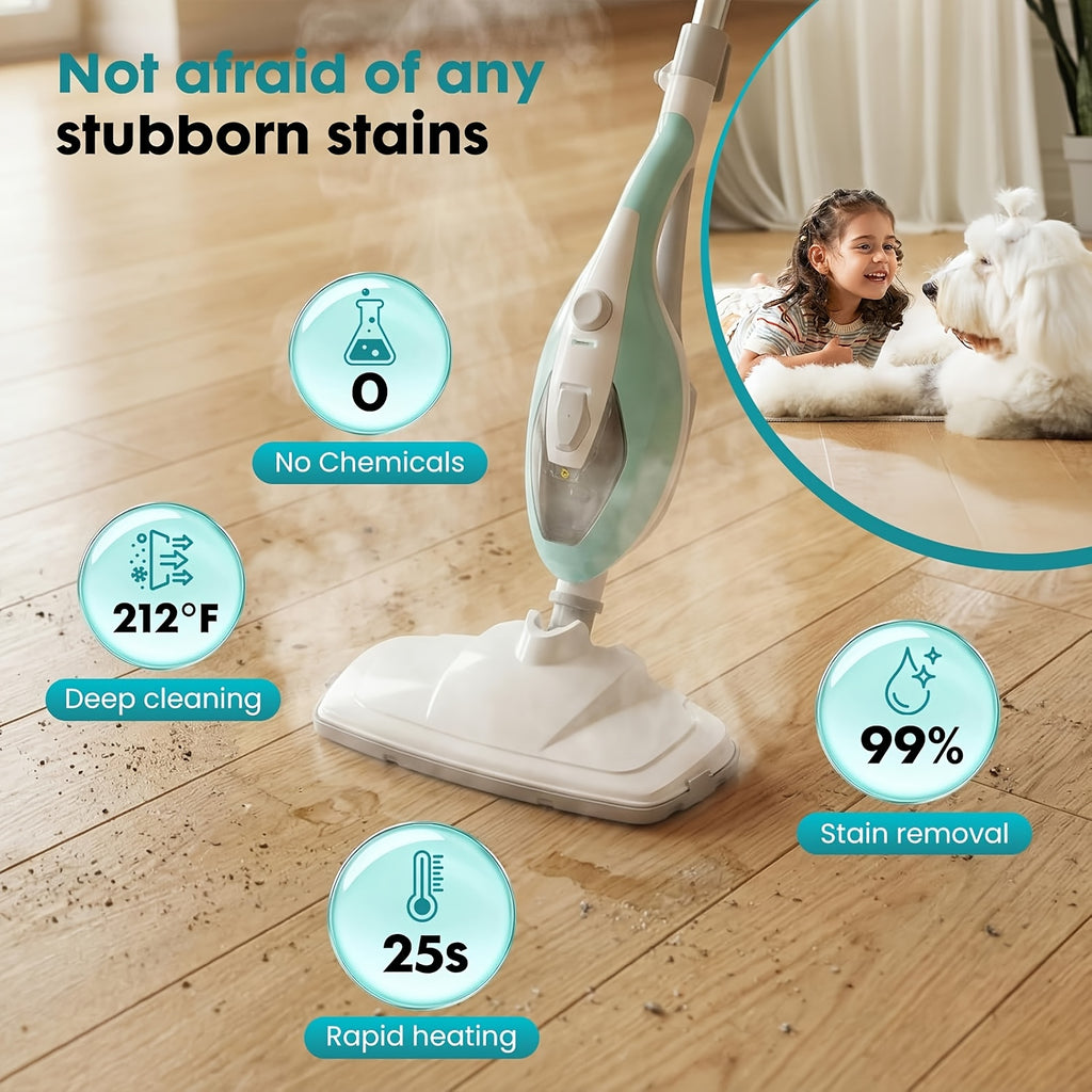 10-in-1 Multipurpose Steam Mop& Cleaner - 1300W Powerful Steam For Floors(Hardwood, Tile, Grout), Carpets, Windows& More, Includes 2 Pads& 16FT Cord