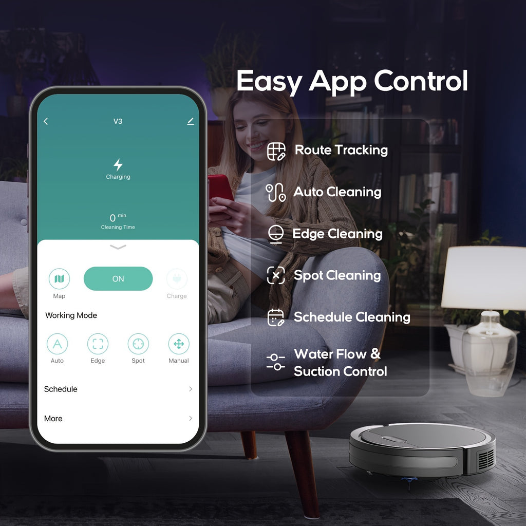 2-In-1 Robotic Vacuum And Mop with App And Voice Control, Featuring a Maximum Suction Power of 5000Pa, Scheduled Cleaning, Automatic Recharging, And Designed for Pet Hair And Low Carpets