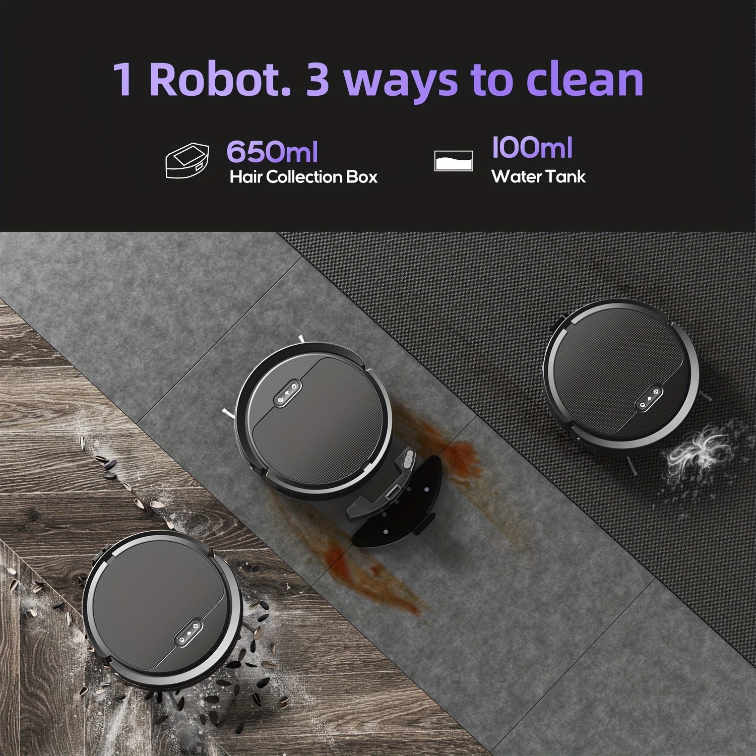2-In-1 Robotic Vacuum And Mop with App And Voice Control, Featuring a Maximum Suction Power of 5000Pa, Scheduled Cleaning, Automatic Recharging, And Designed for Pet Hair And Low Carpets