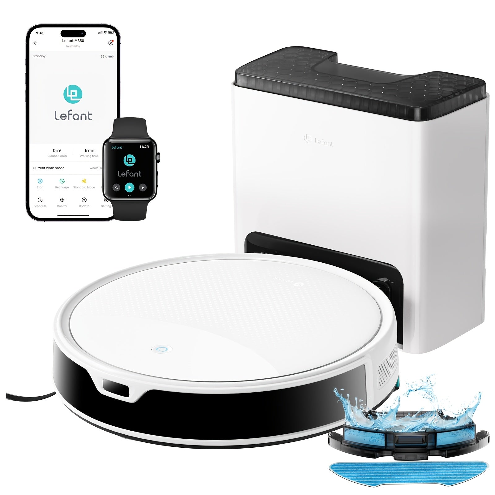 The Lefant M350 Robot Vacuum And Mop Combo Features Automatic Emptying Every 40 Days, 190° PSD Obstacle Avoidance, 7000Pa Suction Power, Quiet Operation, Smart Navigation, Self-Charging, Wet And Dry Capabilities