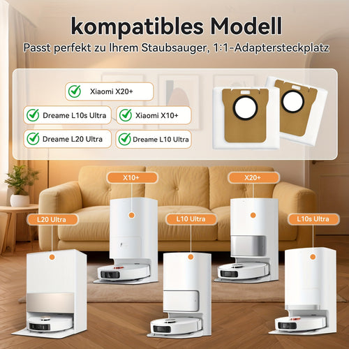 10pcs Vacuum Cleaner Bags for Xiaomi X20+\u002Ffor Xiaomi X10+\u002Ffor Dreame L10s Ultra\u002Ffor Dreame L10 Ultra\u002Ffor Dreame L20 Ultra Robot Vacuum Cleaner, 101.44oz Bag Accessories