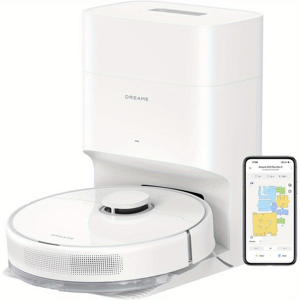 DREAME D10 Plus Gen 2 Robot Vacuum and Mop, Self-Emptying Base for 90 Days of Cleaning, 6000 Pa Suction and LiDAR Navigation, Obstacle Avoidance, Wi-Fi Connected, Refurbished