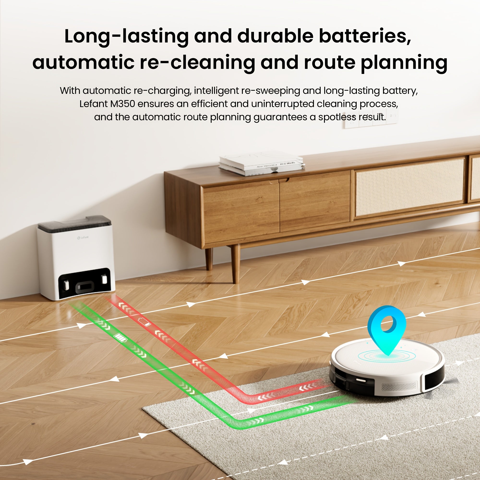 The Lefant M350 Robot Vacuum And Mop Combo Features Automatic Emptying Every 40 Days, 190° PSD Obstacle Avoidance, 7000Pa Suction Power, Quiet Operation, Smart Navigation, Self-Charging, Wet And Dry Capabilities